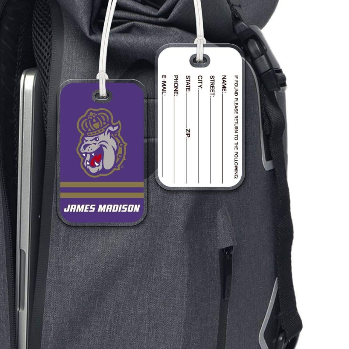 JMU Bag Tags - All Designs IN STOCK - Duke Dog w/ gold