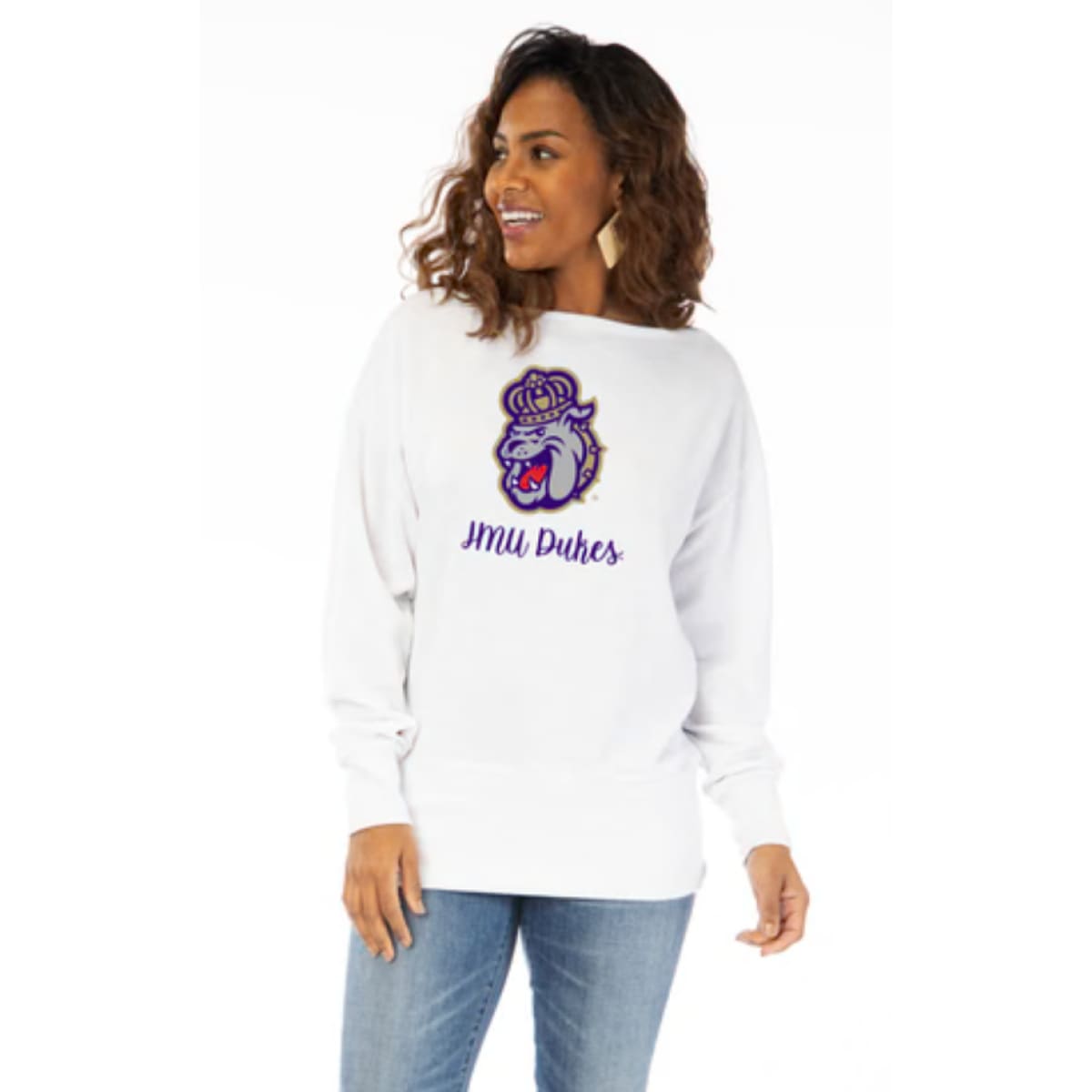 JMU Dukes Lainey Raglan Top, Banded Rib Knit Tunic, Boat Neck Design, Double Cuffs, Comfortable Fit, Officially Licensed NCAA Apparel