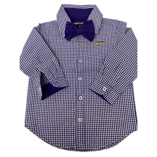 JMU Gingham Dress Shirt with Purple Bow Tie - IN STOCK - 12