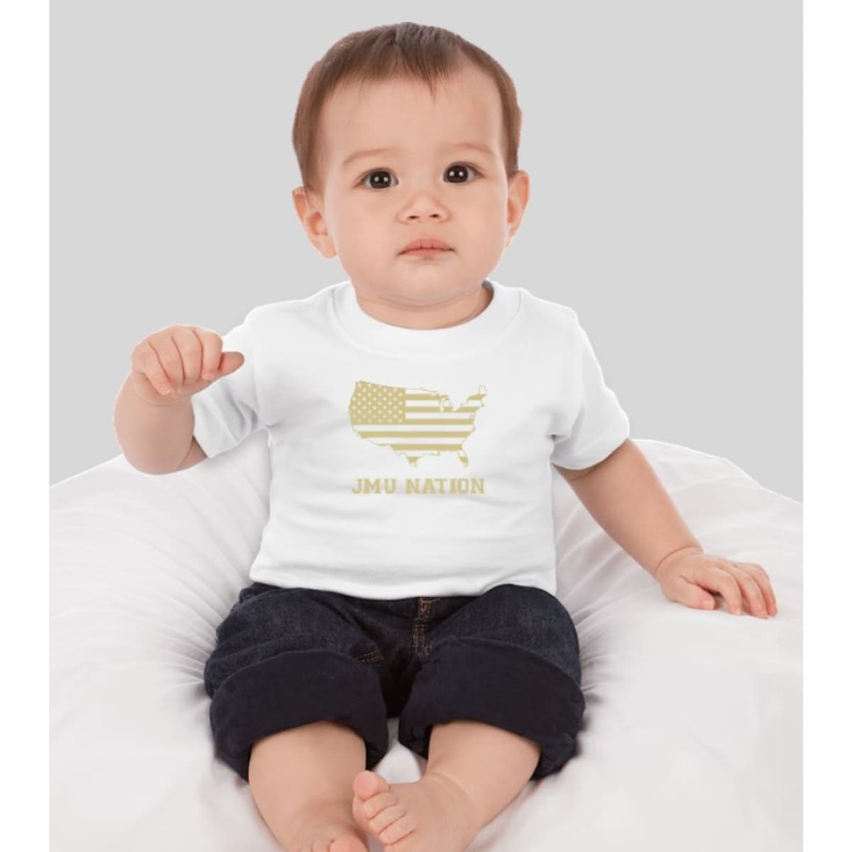 James Madison University Infant/Child Short Sleeve Shirt, JMU Kids Apparel, Fine Jersey Cotton Shirt, Ribbed Collar, Double-Needle Hem Sleeves, Official Merchandise