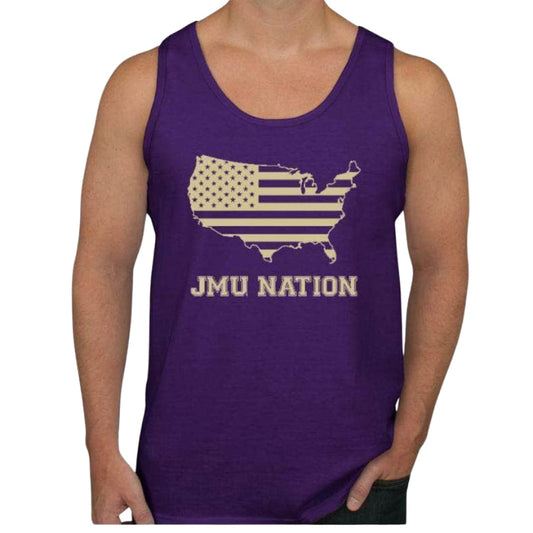 JMU Nation Men’s/Unisex Cotton Tank - S / PURPLE W/GOLD