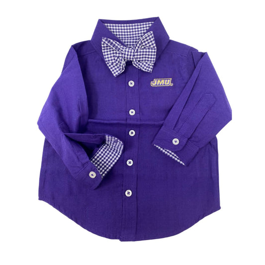 JMU Purple Dress Shirt with Gingham Bow Tie - IN STOCK - 12