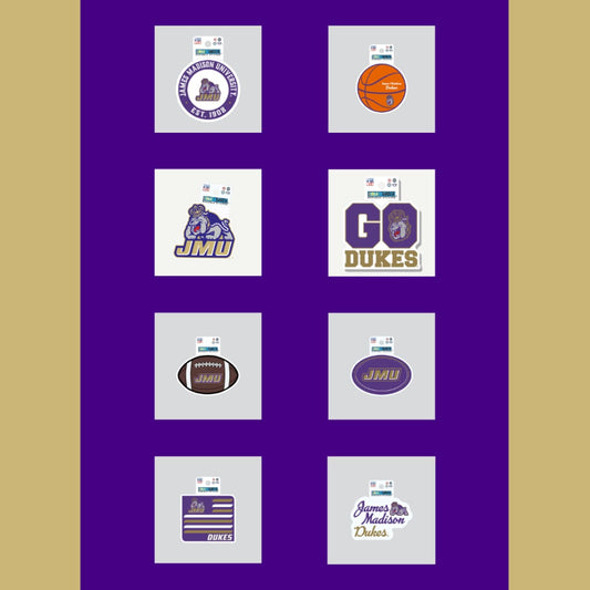 Show your Dukes pride with our exclusive JMU Stickers! Perfect for laptops, water bottles, notebooks, or any surface that needs a touch of JMU spirit.