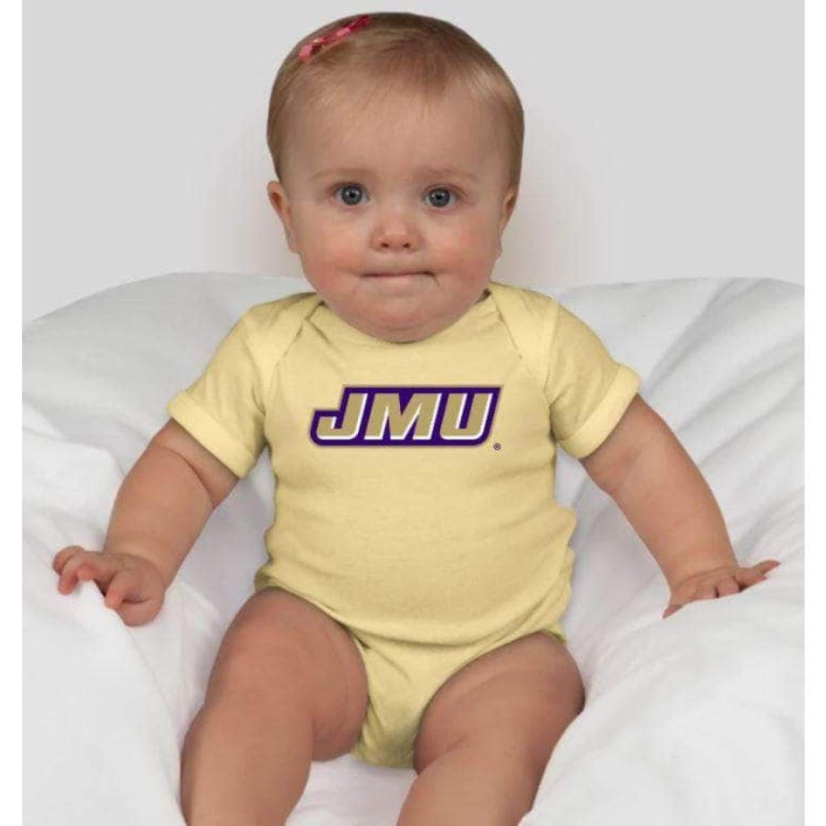 JMU Unisex Infant Bodysuit, Official JMU Merchandise, Premium Cotton Bodysuit, Newborn Apparel, Embroidered JMU Logo, Short Sleeves, Three Snap Closure- PURPLE IN STOCK