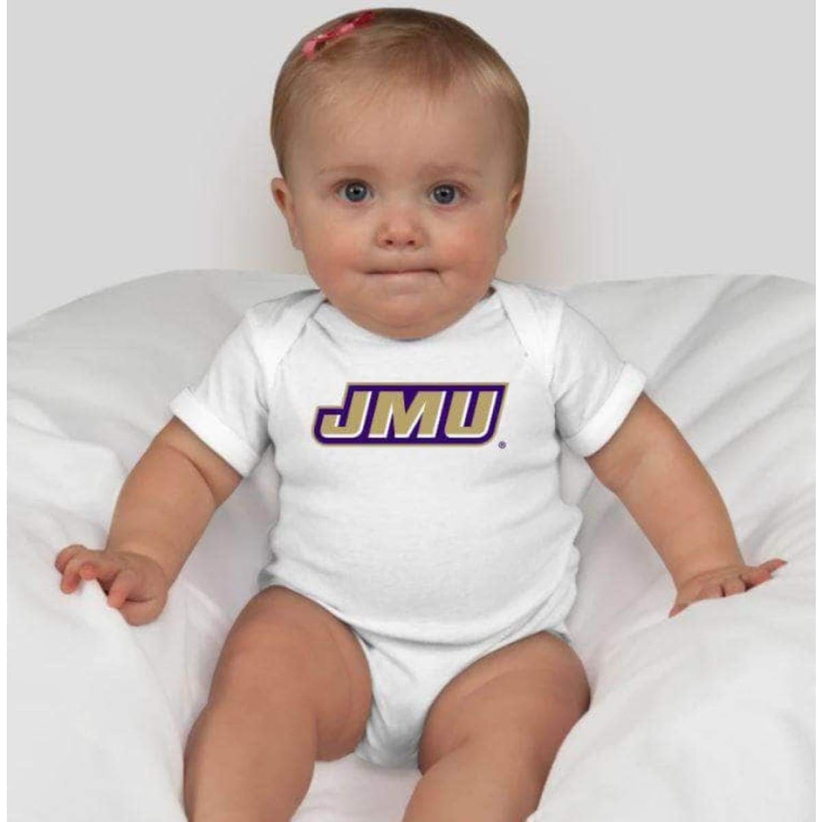 James Madison University Unisex Infant Bodysuit, JMU Baby Apparel, Soft Cotton Bodysuit, Embroidered Logo, Newborn Clothing, Short Sleeves, Three Snap Closure - PURPLE IN STOCK