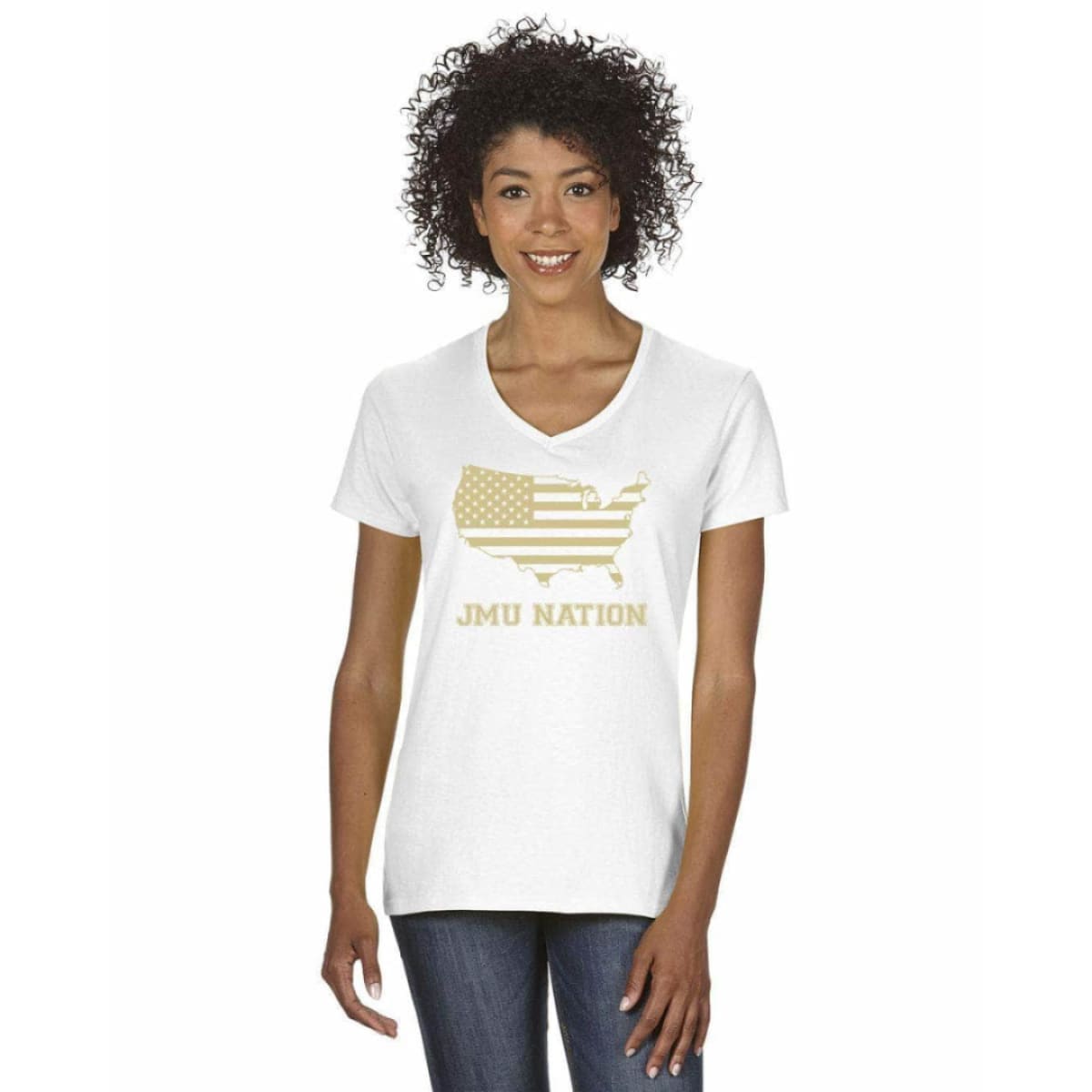 Women’s V-Neck Short Sleeve T-Shirt - S / White w/Gold Logo