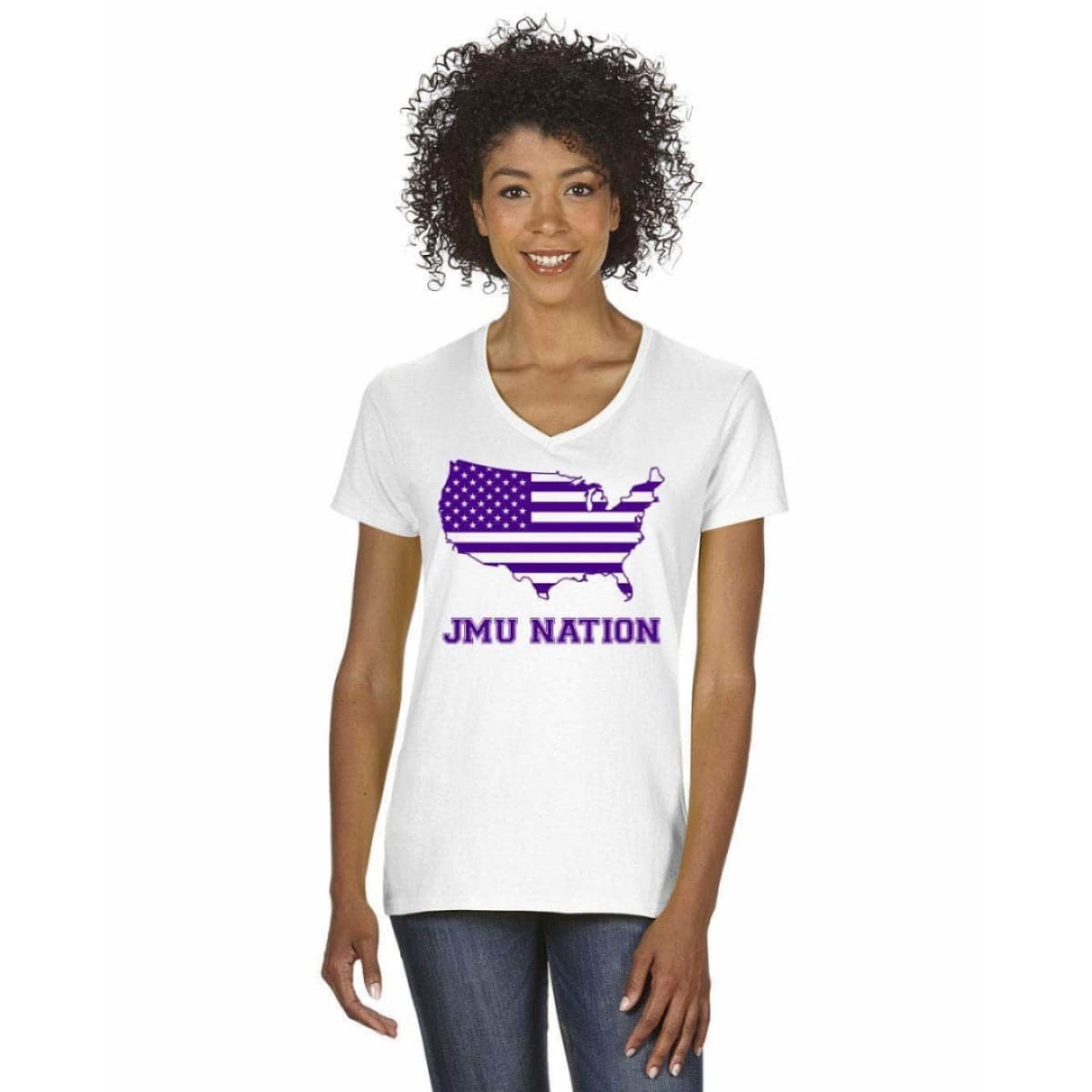 Women’s V-Neck Short Sleeve T-Shirt - S / White w/Purple