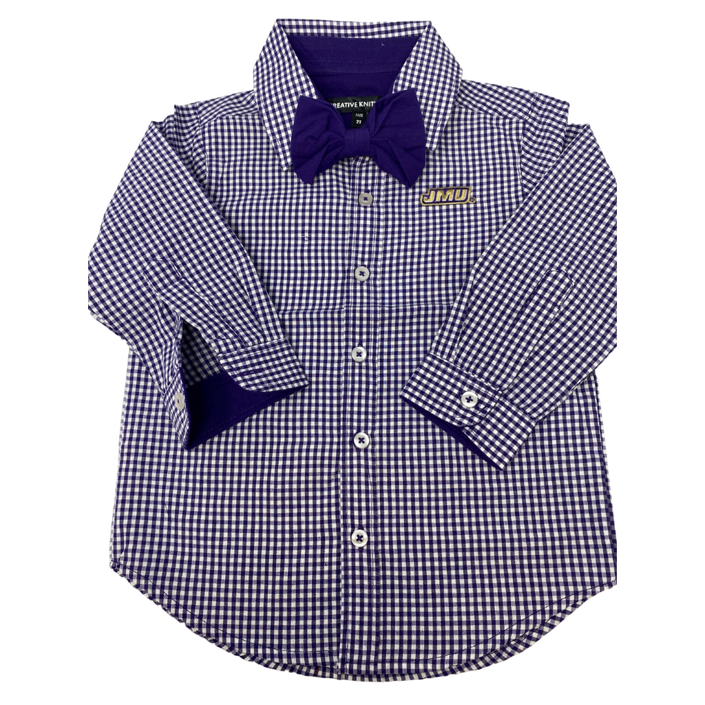 JMU Gingham Dress Shirt with Purple Bow Tie - IN STOCK