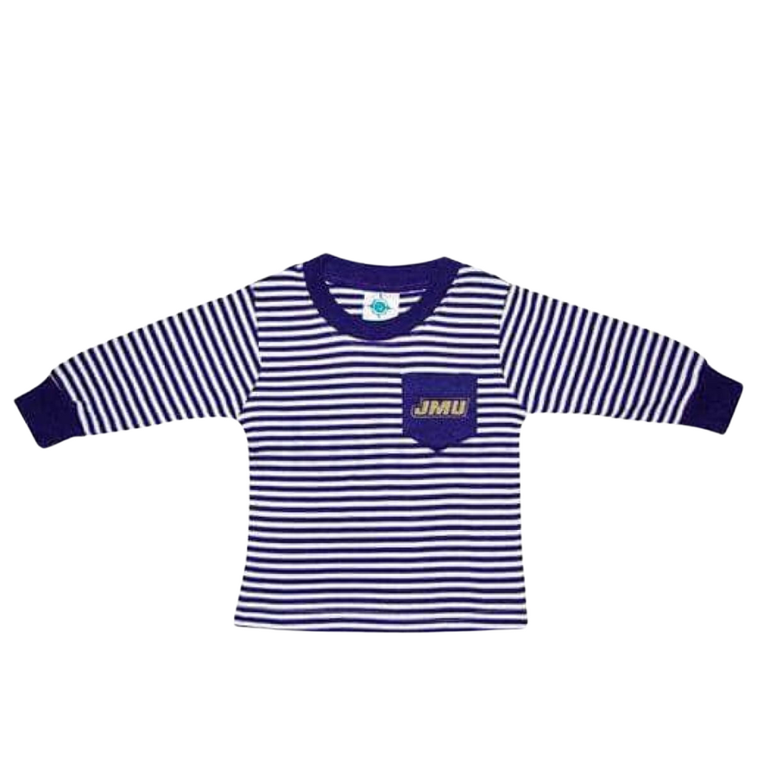 JMU Children's Embroidered Striped Pocket Long Sleeve Tee - IN STOCK