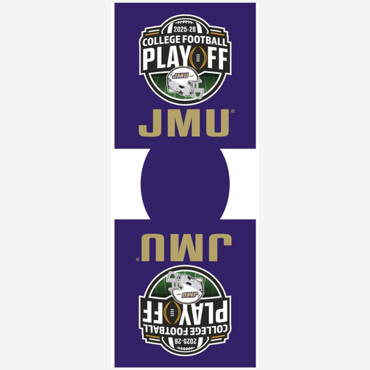 Can cooler with JMU and College Football Playoff logos on a white background