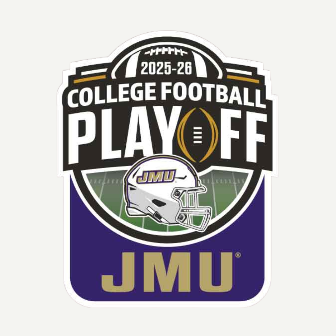 Logo for the 2025-26 College Football Playoff featuring JMU on a white background