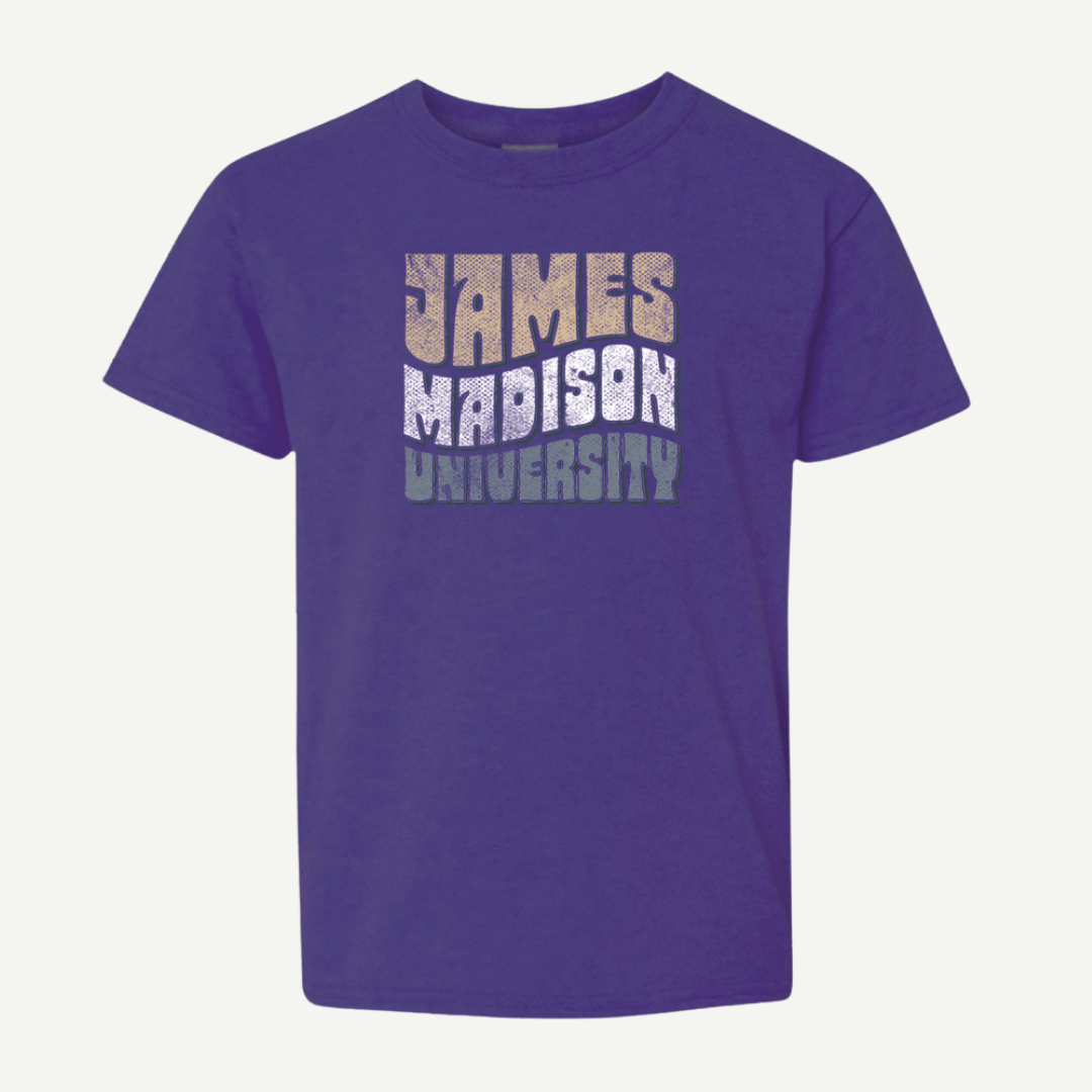 James Madison University Wavy Short Sleeve T-Shirt, toddler and youth sizes, soft and durable fabric