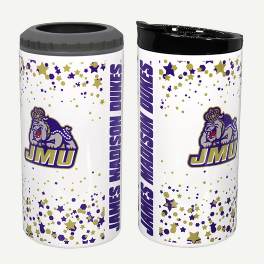 JMU 4-in-1 Confetti Metal Koolie with interchangeable lids and James Madison Dukes design