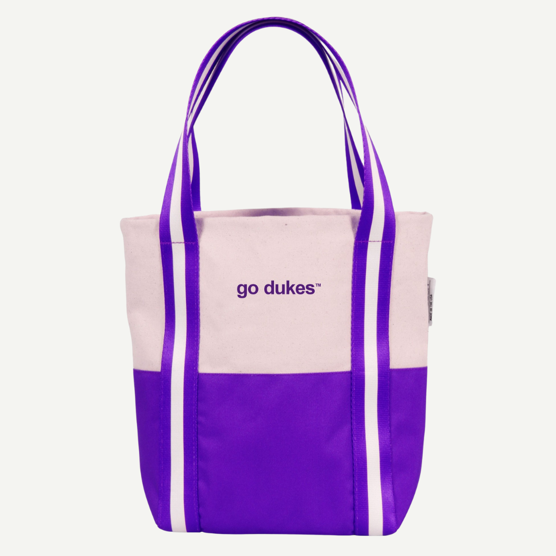 JMU Mini Tote – a durable, heavy cotton canvas bag with an open top and interior pocket, perfect for everyday use.