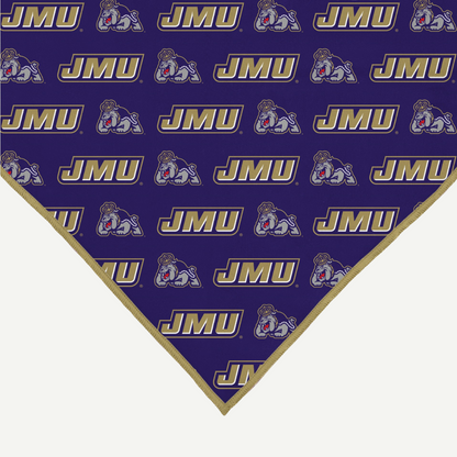 JMU Pet Bandana ZOOM showcasing lightweight purple fabric with JMU branding.