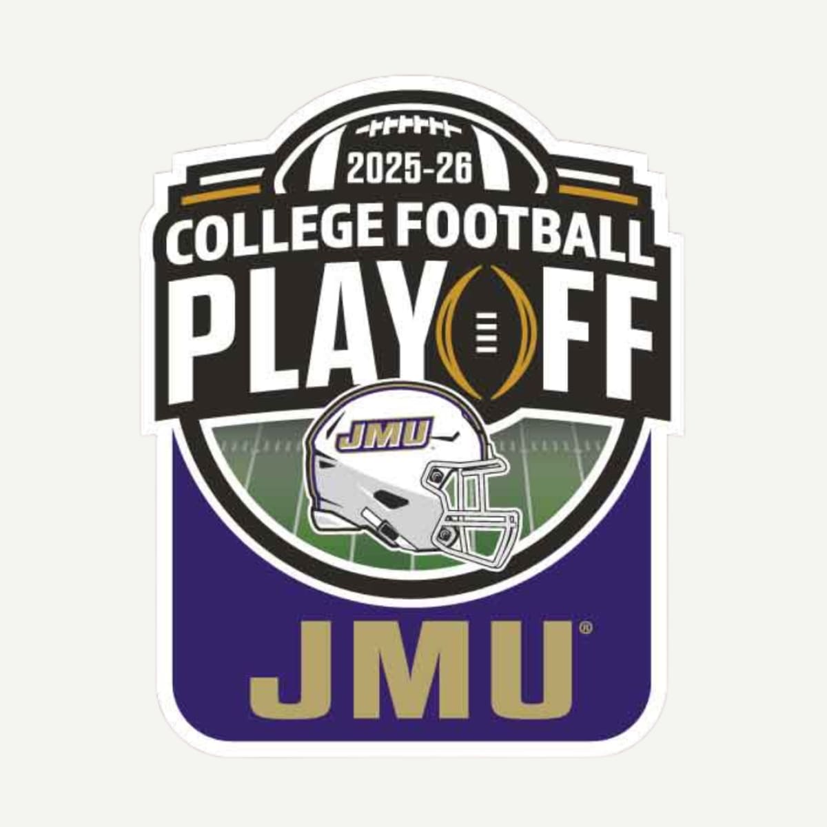 Logo for the 2025-26 College Football Playoff featuring JMU on a white background