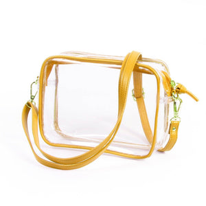 Bridget Clear Purse with Vegan Leather Trim and Straps - Gold - IN STOCK