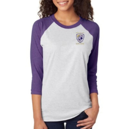 Dukes Lager Unisex Tri-Blend Baseball Tee, JMU Women's Apparel, Purple Nation, Sizes XS-3XL, Vintage Look