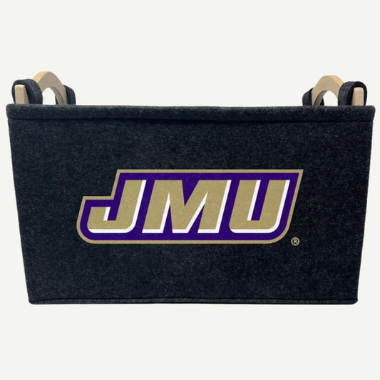 James Madison Dukes Toy Basket with JMU logo, ideal for storing dog toys and home organization.