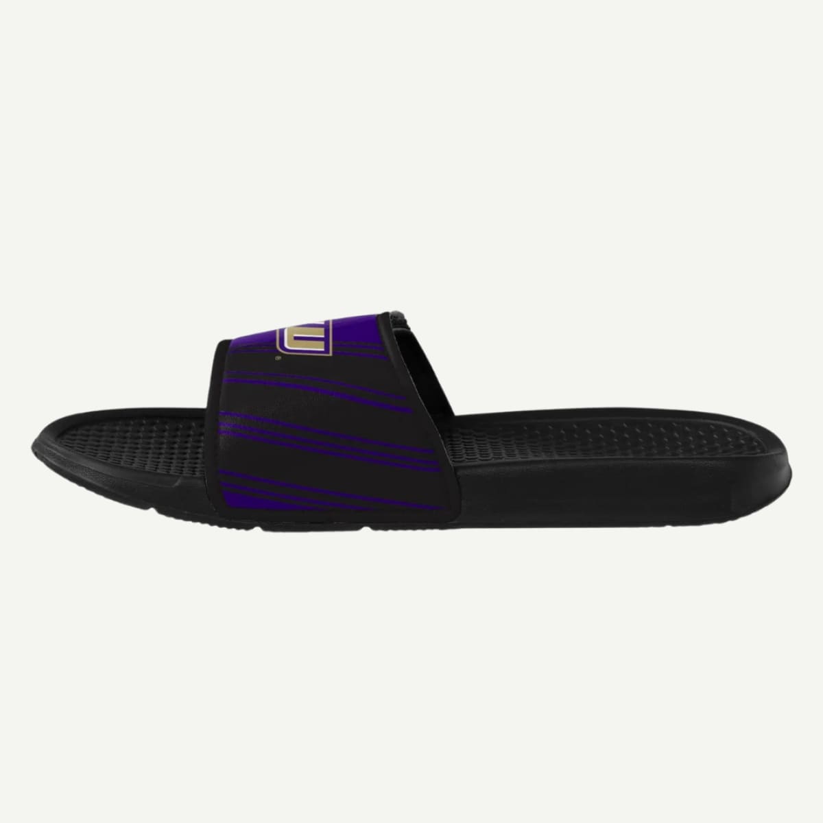 JMU merchandise – James Madison Dukes Legacy Sport Slide with adjustable strap, printed graphics, and EVA sole