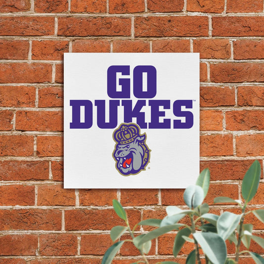 James Madison Dukes Logo and Chant Canvas Sign