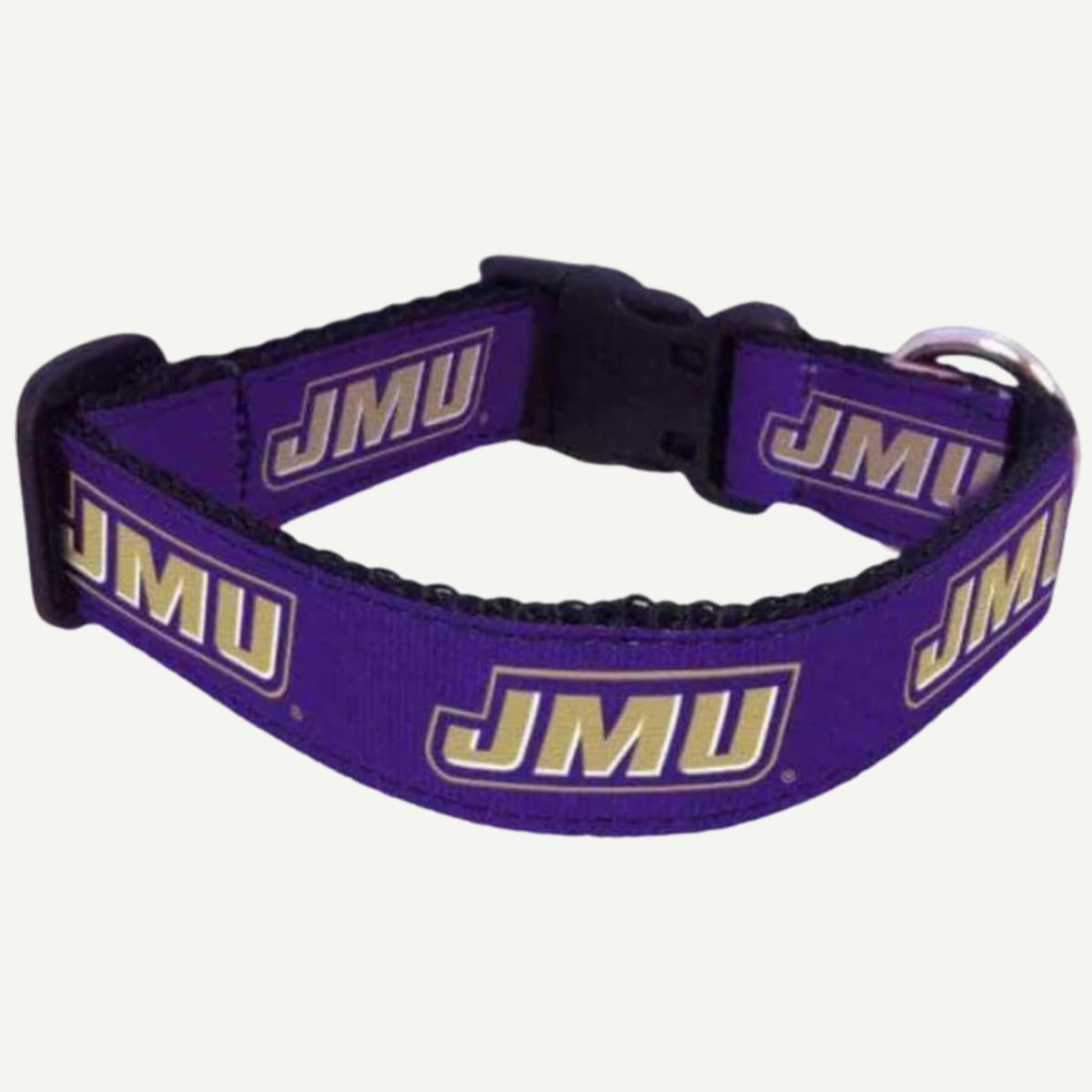 JMU Dukes Dog Collar, game-day ready, double-stitched grosgrain ribbon, premium hardware, pet accessory, sizes S, M, L, officially licensed, made in the USA.