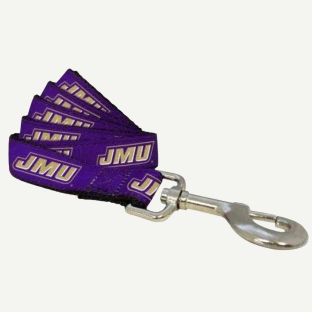 JMU Dukes Dog Leash: Double-stitched grosgrain ribbon, team logo, premium hardware. Available in 4ft and 6ft lengths. Officially licensed, made in the USA.