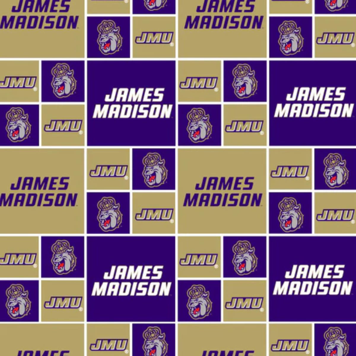 Pattern of 'James Madison' logos and text on a checkered background