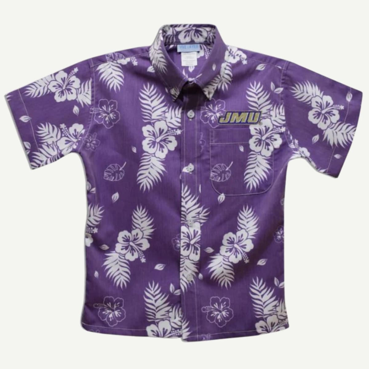 James Madison University Youth Hawaiian Shirt, Official JMU Kids Apparel, Vibrant Purple Shirt, JMU Dukes Logo, Lightweight Summer Shirt, Youth and Toddler Sizes