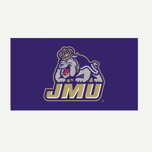  JMU 16"x28" Full Color PVC Mat featuring vibrant team colors and an officially licensed logo.