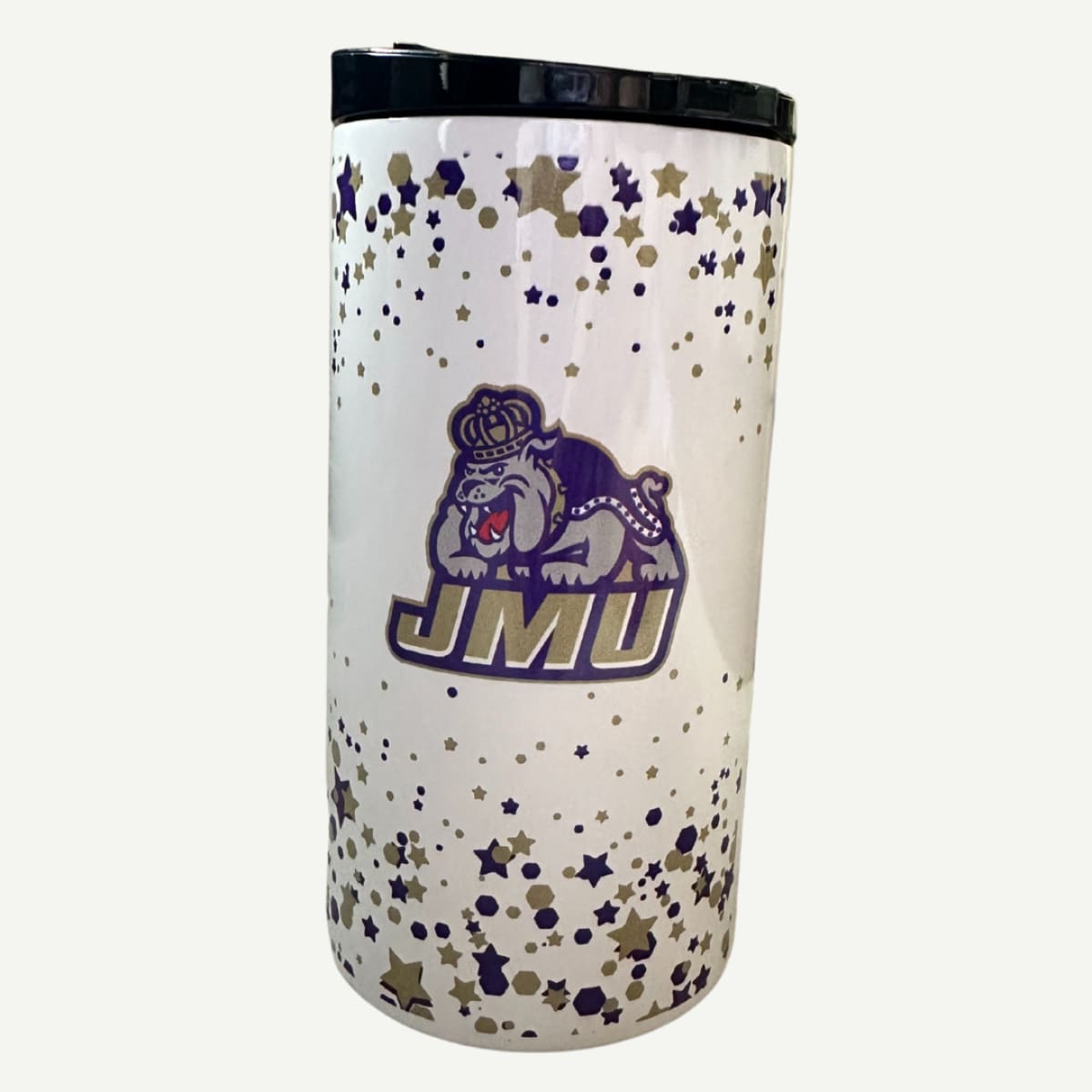 JMU 4-in-1 Confetti Metal Koolie with interchangeable lids and James Madison Dukes design