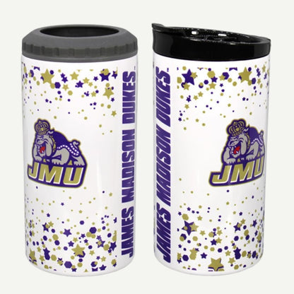 JMU 4-in-1 Confetti Metal Koolie with interchangeable lids and James Madison Dukes design