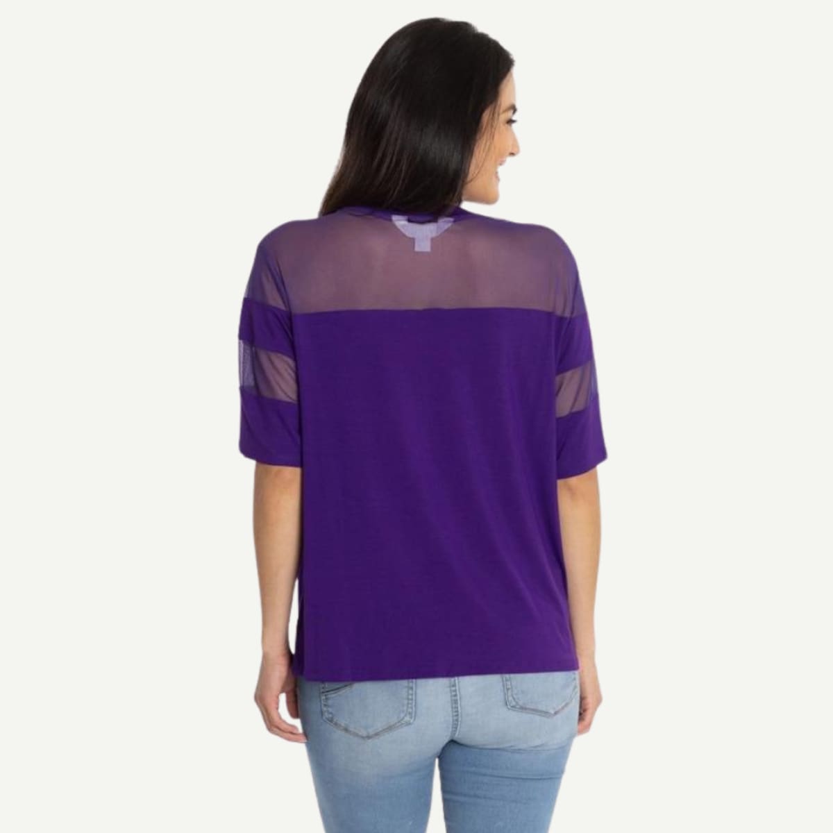 JMU Women's Apparel, JMU Avery Mesh Top Tee, Cotton Spandex Blend, Elbow-Length Sleeves, Scoop Neck, Mesh Cutouts, Chic Jersey