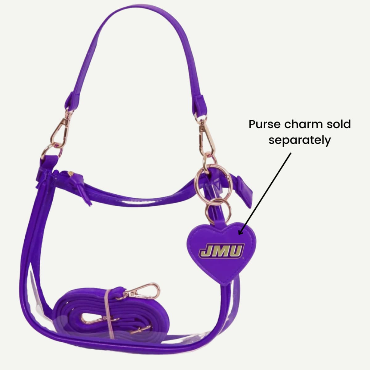 JMU Clear Clara Purse - Stadium-Approved Game Day Bag-with purse charm