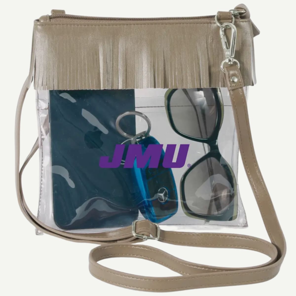 JMU Clear crossbody with fringe in Purple and Gold - GOLD