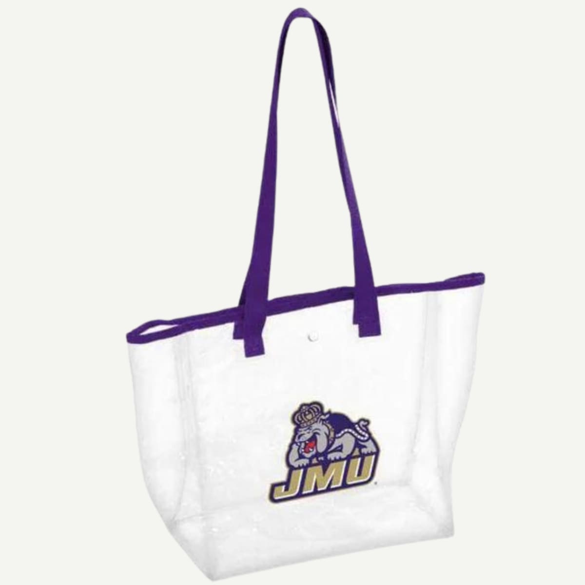 JMU Clear Gameday Tote Bag, Duke Dog/JMU logo, game day essential, poly and PVC materials