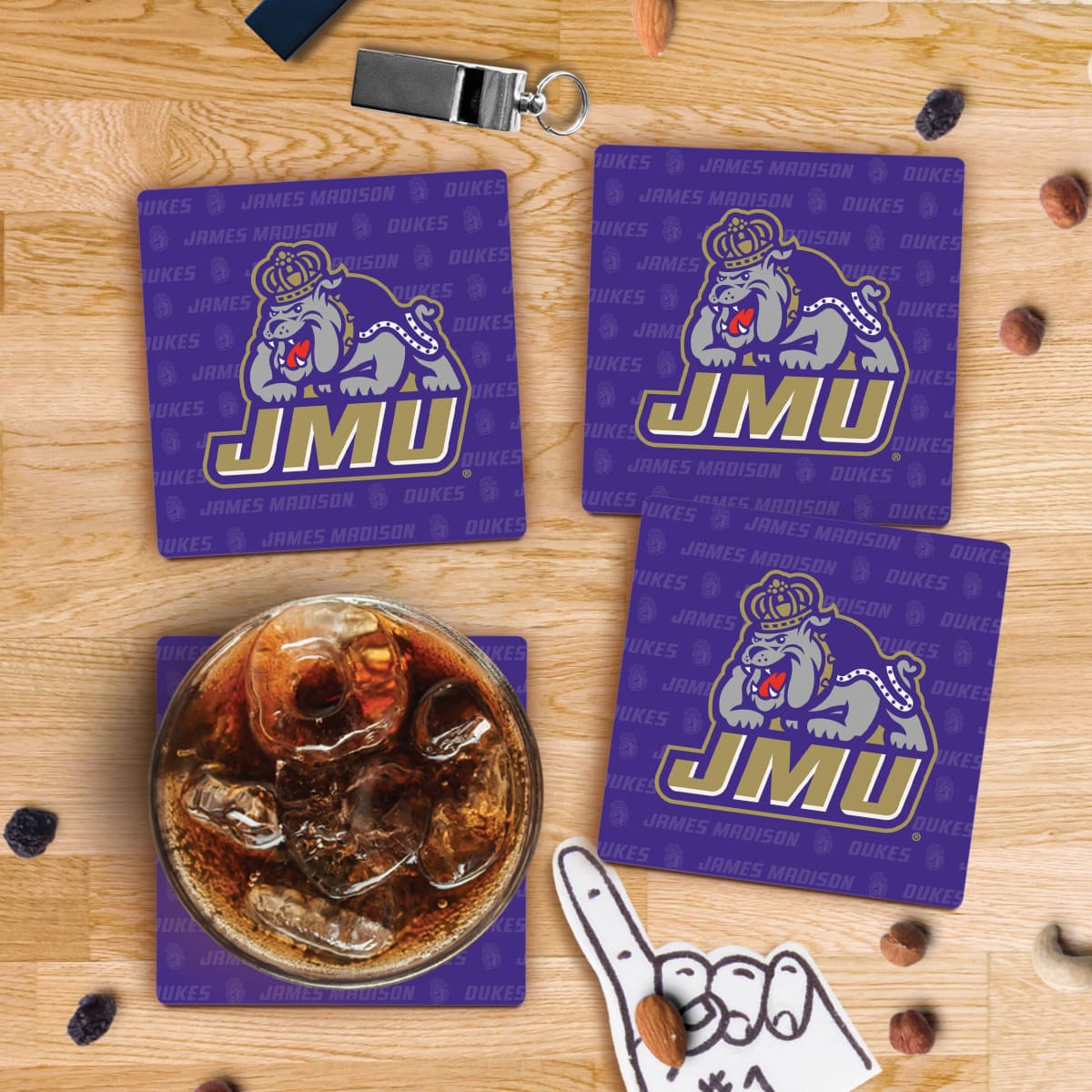 JMU Dukes Coaster Sets - JMU Dukes Logo Purple Coaster Set
