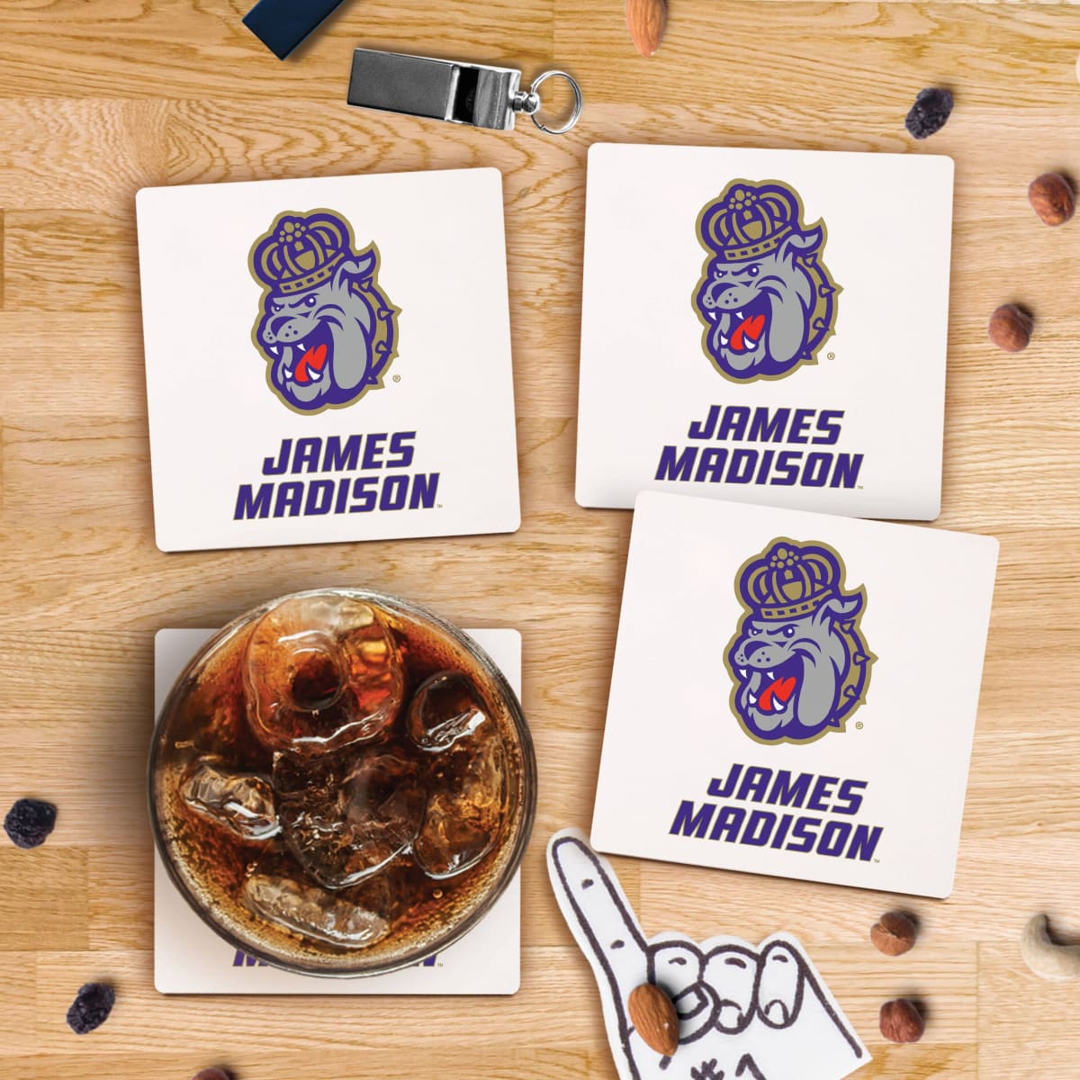 JMU Dukes Coaster Sets - JMU Dukes Logo White Coaster Set