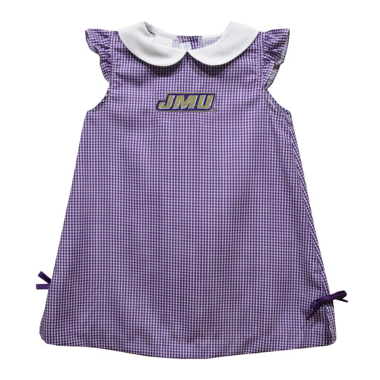 JMU Dukes Embroidered Purple Gingham A-Line Dress
