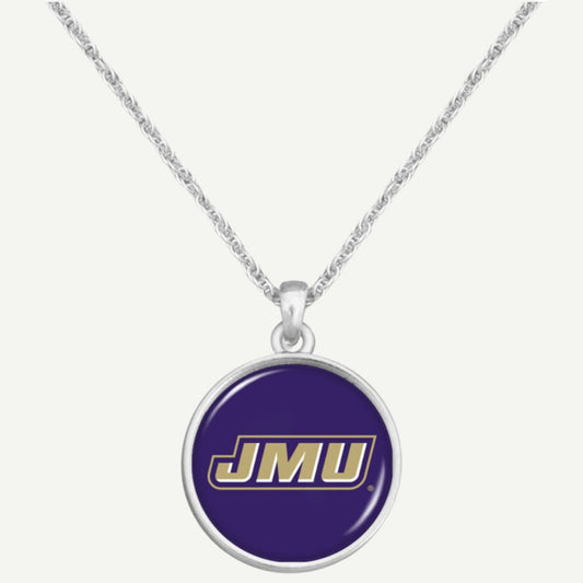 JMU Dukes Necklace Leah, James Madison University jewelry, silver necklace, school spirit accessory, elegant design