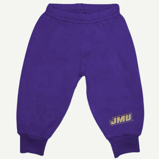 JMU Embroidered Infant/Toddler Sweat Pants, Official JMU Kids Apparel, Stylish and Comfortable Sweatpants, Embroidered Logo, Elastic Waist, Ribbed Cuffs, 50% Cotton/50% Polyester