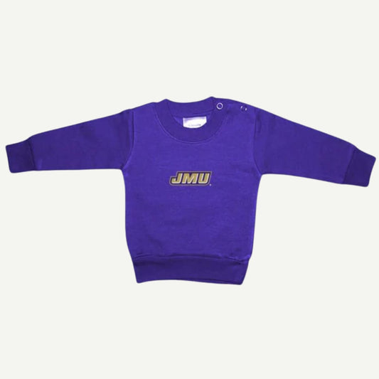 JMU Embroidered Infant/Toddler Sweatshirt, Official JMU Kids Apparel, Fashionable and Snug Sweatshirt, Embroidered Logo, Cotton/Polyester Blend, Matching Sweatpants, Matching Jeans