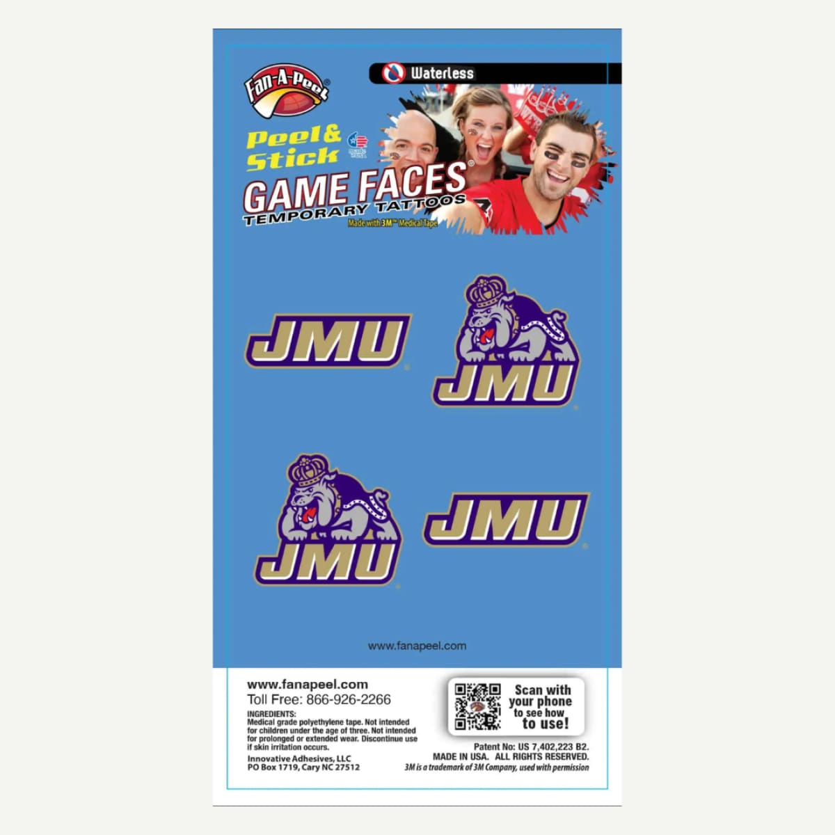 JMU Game Faces® Temporary Tattoos – Classic Glitter & Duke