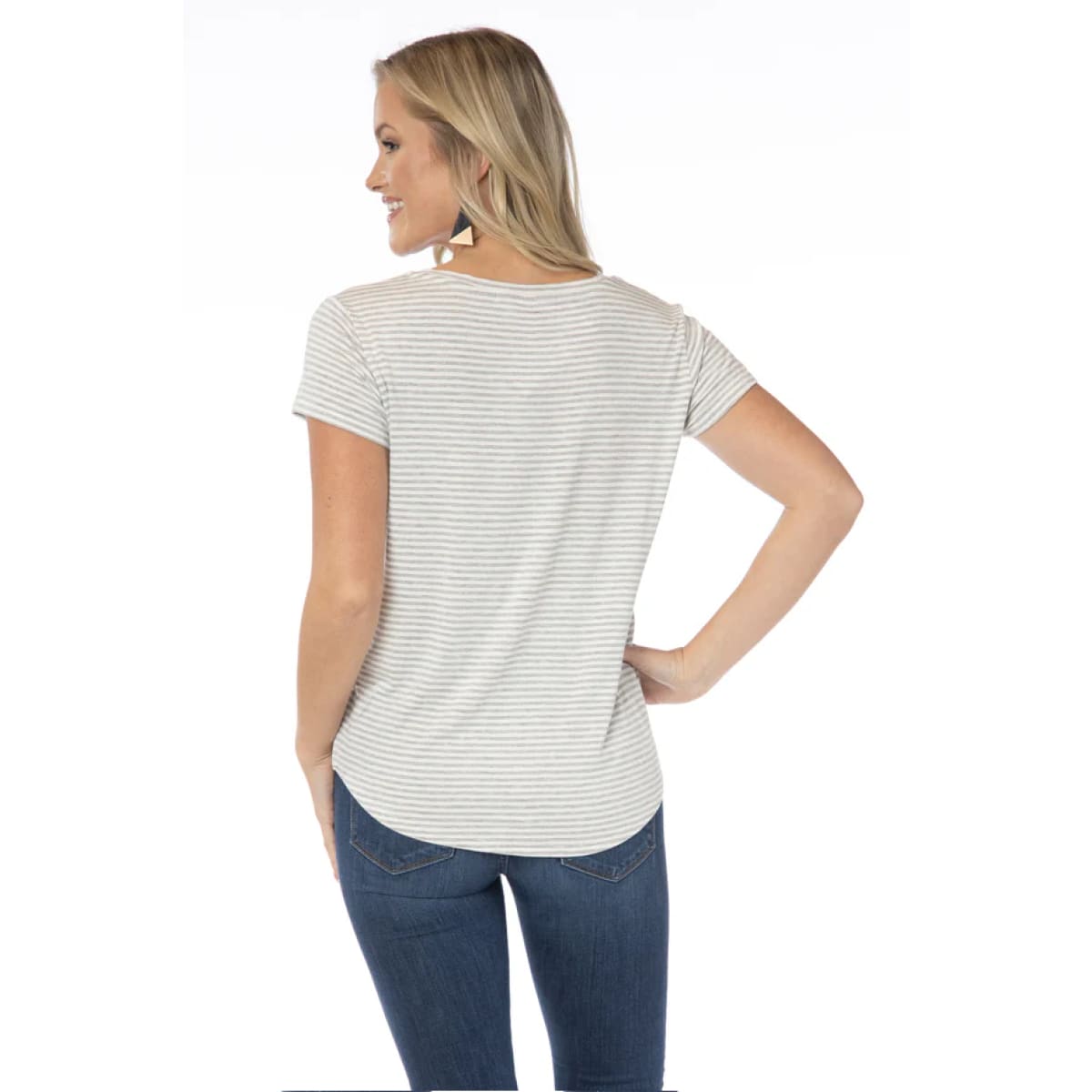 JMU Grey & White Striped Vera V-Neck Tee - IN STOCK