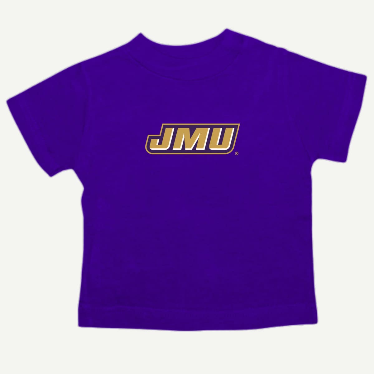 Purple JMU infant short sleeve tee with embroidered 'JMU' text on the front. Perfect for young Dukes fans to show their school spirit.