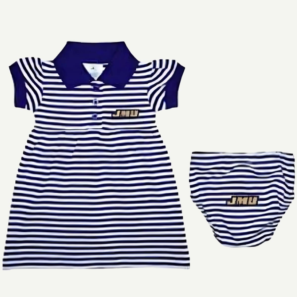 JMU Infant Polo Dress and Bloomer Set, Striped Baby Outfit, Cotton Infant Apparel, Embroidered Logo, Button Detail Dress, Bloomer Pants, Newborn to 12 Months Sizes, Official JMU Baby Clothing