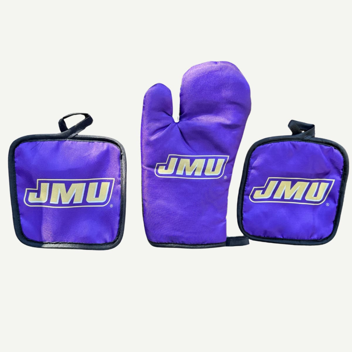 Purple kitchen set with 'JMU' logo on a white background