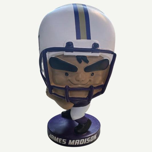 Front view of the JMU Lil Big Head Mascot Garden Statue, displaying its charming mascot design, perfect for any Dukes fan.