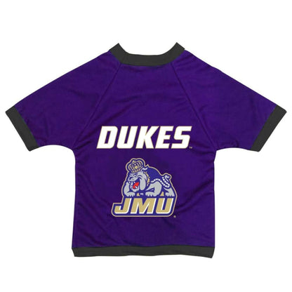 JMU Mesh Dog Jersey, Athletic Pet Jersey, Dog Tailgate Outfit, Screen Printed Team Logo, Breathable Polyester, Machine Washable, Dog Jersey Sizes Tiny to XXL, Official JMU Product, Dog Walk Apparel, Team Pride Pet Clothing, Made in USA