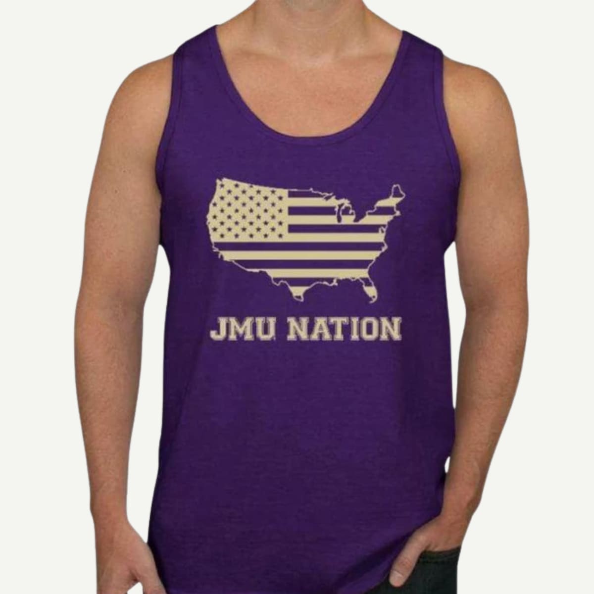 JMU Nation Men’s/Unisex Cotton Tank - S / PURPLE W/GOLD